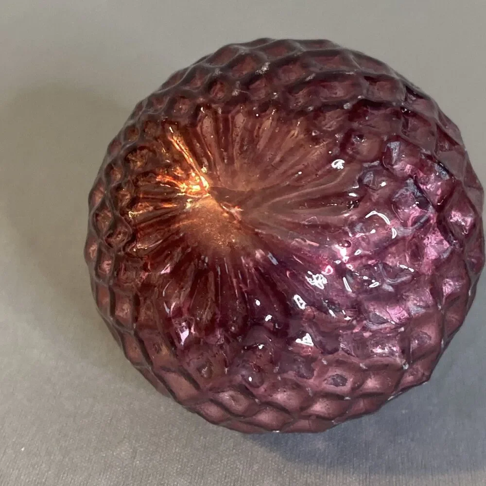 Kugel Inspired Blown Glass Ball Ornament Purple Diamond Quilted  Christmas Decor